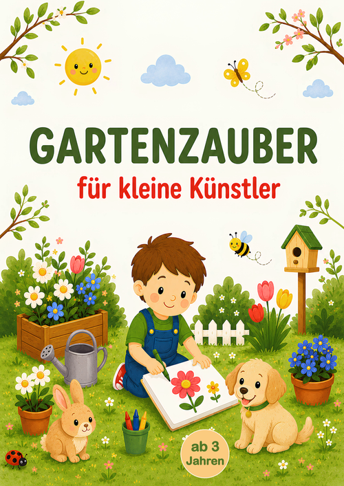 Cover des Kinder-Malbuchs Gartenzauber für kleine Künstler von VALUNA für Kinder ab 3 Jahren.