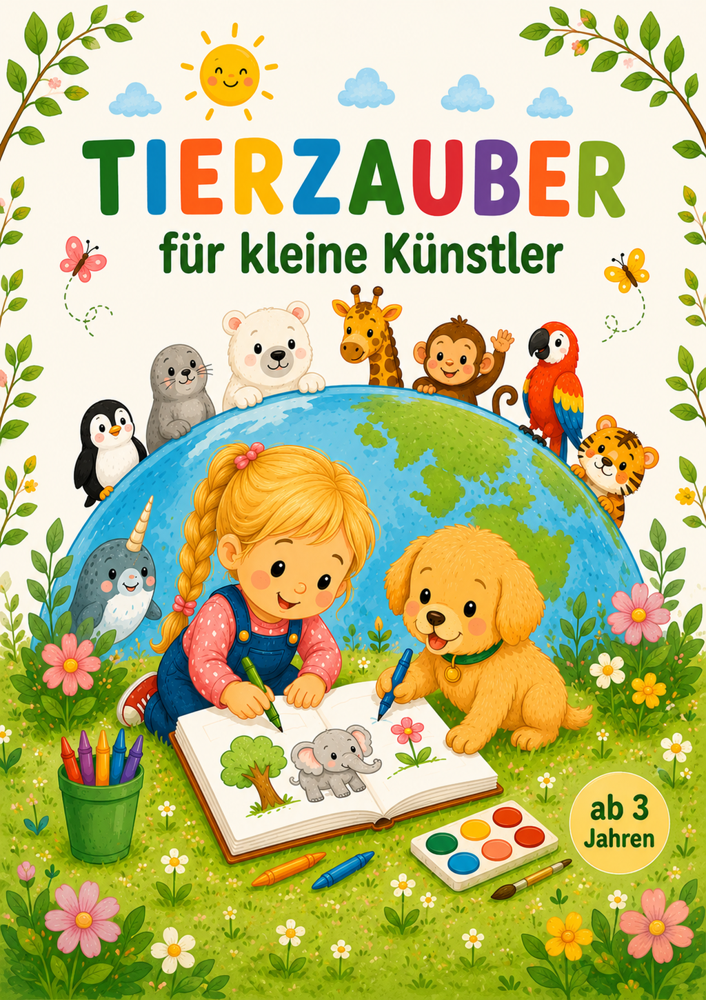Cover des Malbuchs Tierzauber für kleine Künstler von VALUNA für Kinder ab 3 Jahren.