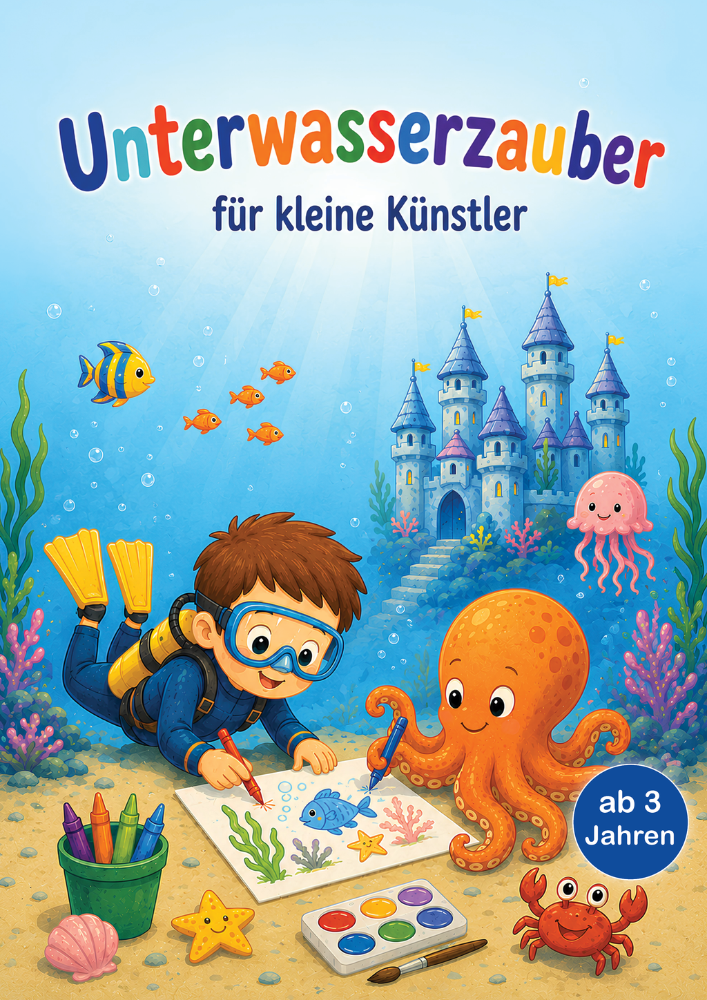 Cover des Malbuchs Unterwasserzauber für kleine Künstler von VALUNA für Kinder ab 3 Jahren.