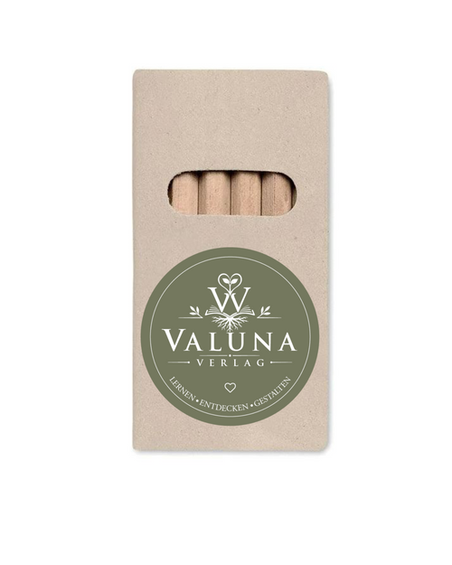 Geschlossene Kartonverpackung der VALUNA Buntstifte mit VALUNA Verlag Logo.